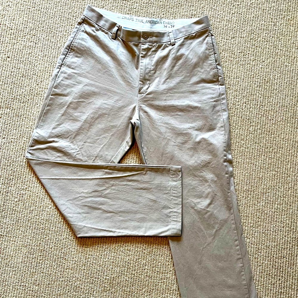 CHAPS True American Chino, Tan Flat Front, Classic Straight Fit Pant.
